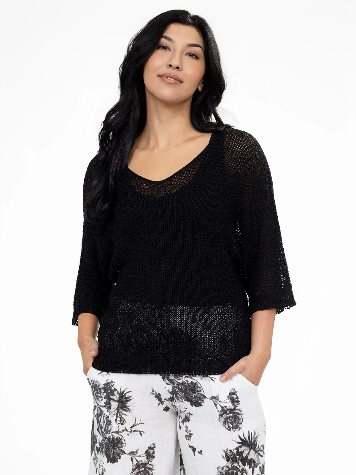 Chandail en tricot ample à manches 3/4